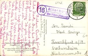 Landpoststempel (16) Milseburg über Hilders Rhöngebirge , 19.08.1953 auf Ansichtskarte