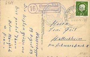 Landpoststempel (16) Obernhausen Gersfeld in der Rhön, 20.08.1959 auf Ansichtskarte