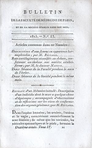 Description d'une femme en apparence hermaphrodite. In Bulletin de la Faculté de médecine de Pari...