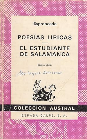 Imagen del vendedor de POESAS LRICAS; EL ESTUDIANTE DE SALAMANCA a la venta por Librera Vobiscum