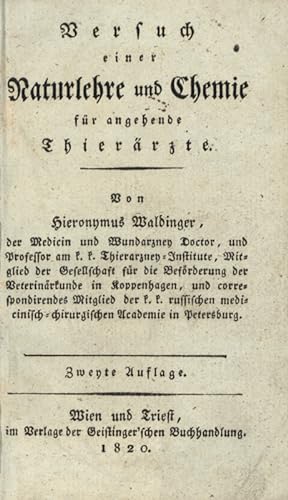 Seller image for Versuch einer Naturlehre und Chemie fr angehende Thierrzte. for sale by Georg Fritsch Antiquariat