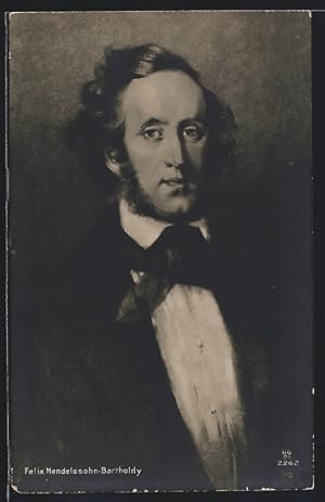 Ansichtskarte Portrait Komponist Felix Mendelssohn-Bartholdy mit Fliege im Anzug