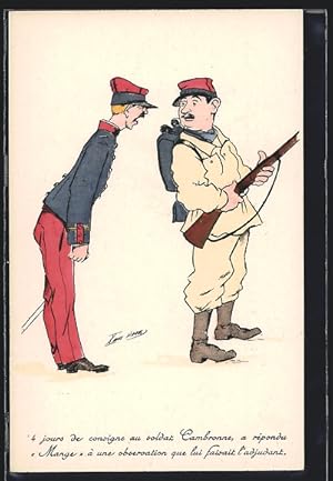 Bild des Verkufers fr Knstler-Ansichtskarte Xavier Sager: Zwei Soldaten in Uniform reden miteinander zum Verkauf von Bartko-Reher