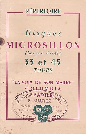 Bild des Verkufers fr Rpertoire : Disques microsillon (longue dure) 33 et 45 tours - "Lavoix de son maitre", Columbia, Path zum Verkauf von Pare Yannick