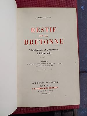 Restif de La Bretonne. Témoignages et Jugements. Bibliographie.