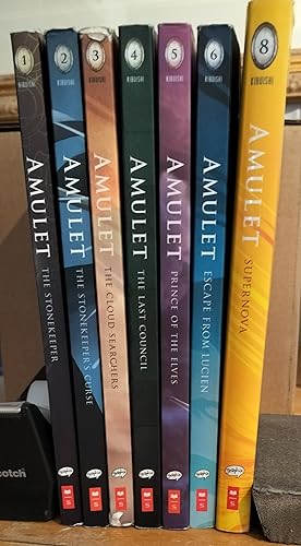 Seller image for Amulet Series: 1-6 + 8 (7 volumes total): 1 -The Stonekeeper; 2 - The Stonekeeper's Curse; 3 - The Cloud Searchers; 4 - The Last Council, 5 - Prince of Elves; 6 - Escape for Lucien; 8 - Supernova (Hard cover) for sale by BASEMENT BOOKS