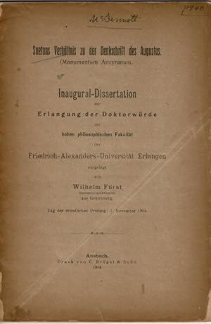 Suetons Verhaltnis zu der Denkschrift des Augustus. (Monumentum Ancyranum.) [cover title]