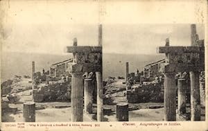 Stereo Ansichtskarte / Postkarte Sizilien Italien, Partie in den Ausgrabungen, Ruinen, Säulen, Te...