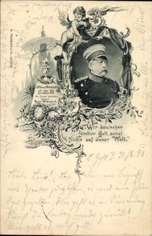 Passepartout Ansichtskarte / Postkarte Fürst Otto von Bismarck, Portrait, Engel