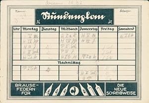 Stundenplan Brause und Co. Iserlohn Fabrik-Marke, Schreibgeräte, Sütterlin Schriftarten um 1920