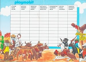 Stundenplan Playmobil 80-er Jahre Western Longhorn-Rinder, Banditenüberfall, Motorboot, Jeep