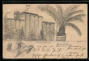 Künstler-Ansichtskarte Handgemalt: Berlin, Palmenhaus und Palme im Botanischen Garten