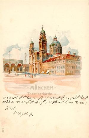 Postkarte Carte Postale 73950644 Muenchen Theatinerkirche und Feldherrenhalle