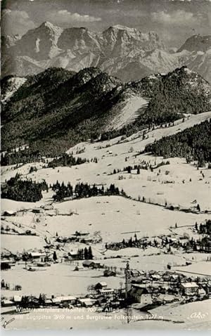 Postkarte Carte Postale 73955603 Pfronten Bayern Winterpanorama Blick gegen Zugspitze und Burgrui...