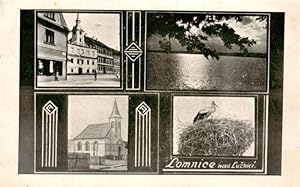 Postkarte Carte Postale 73959624 Lomnice Luznici Lomnitz Lainsitz Zentrum Kirche Storchennest