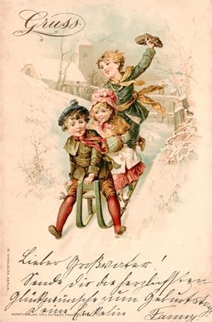 Postkarte Carte Postale 73958990 Kinder Child Enfants Schlitten Emil Dotzert litho
