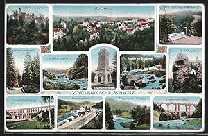 Bild des Verkufers fr Ansichtskarte Jocketa, Ruine Liebau, Loreley, Charlottenthurm zum Verkauf von Bartko-Reher