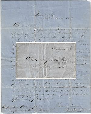 1852 - U.S. Navy Department letter informing a 'ships carpenter' that he cannot avoid duty with t...