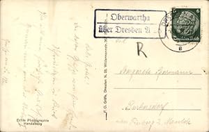 Landpoststempel Oberwartha über Dresden, 07.07.1938, Ansichtskarte Cossebaude Osterberg