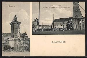 Carte postale Sallaumines, Zeche Courrier, monument