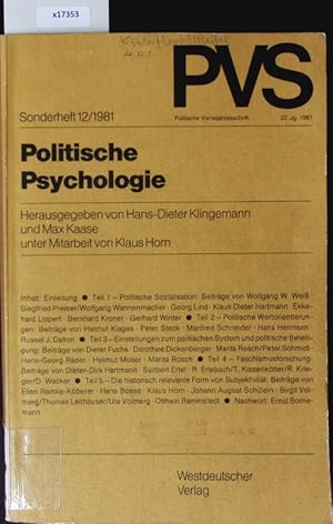 Bild des Verkufers fr Politische Psychologie. Politische Vierteljahresschrift. zum Verkauf von Antiquariat Bookfarm