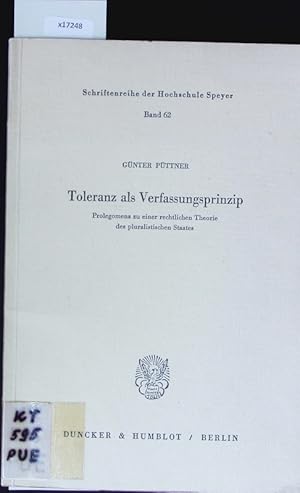 Image du vendeur pour Toleranz als Verfassungsprinzip. Schriftenreihe der Hochschule Speyer. mis en vente par Antiquariat Bookfarm