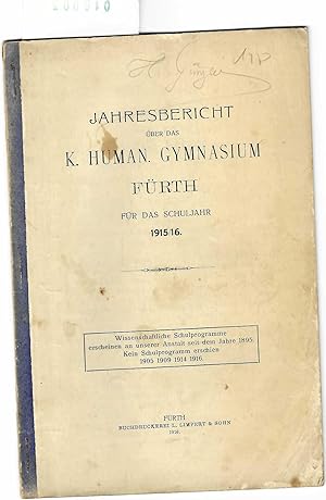 Jahresbericht über das K.Human.Gymnasium Fürth - Für das Schuljahr 1915/16