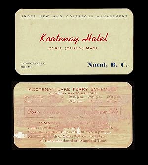 [Ghost Town] Business Card from the Kootenay Hotel in Natal, B.C.