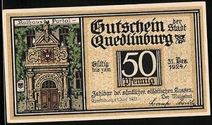 Bild des Verkufers fr Notgeld Quedlinburg 1921, 50 Pfennig, Rathausportal, Portrait Klopstock zum Verkauf von Bartko-Reher