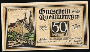 Bild des Verkufers fr Notgeld Quedlinburg 1921, 50 Pfennig, Schloss von der Sdseite, Klopstock Denkmal zum Verkauf von Bartko-Reher