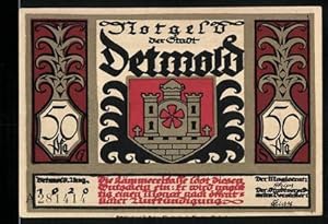 Bild des Verkufers fr Notgeld Detmold 1920, 50 Pfennig, Wappen, Als das Morden war zu Ende. zum Verkauf von Bartko-Reher