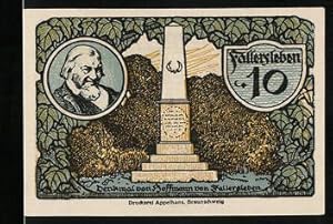 Bild des Verkufers fr Notgeld Fallersleben 1920, 10 Pfennig, Denkmal von Hoffmann von Fallersleben zum Verkauf von Bartko-Reher
