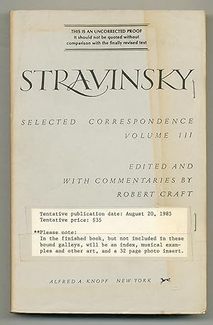 Immagine del venditore per Stravinsky: Selected Correspondence, Volume III venduto da Between the Covers-Rare Books, Inc. ABAA