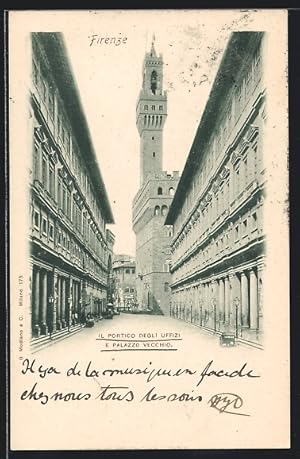 Cartolina Firenze, Il Portico degli Uffizi e Palazzo Vecchio