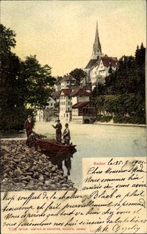 Ansichtskarte / Postkarte Baden Kanton Aargau Schweiz, Flusspartie, Ruderboot