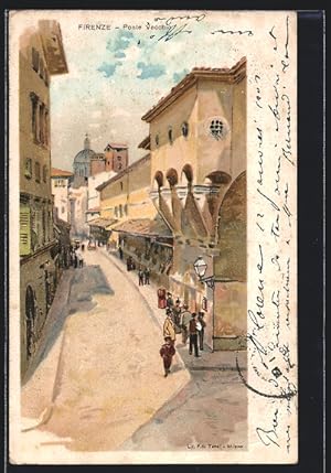 Cartolina Firenze, Strassenpartie an der Ponte Vecchio