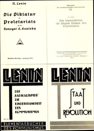 Imagen del vendedor de Klapp Ansichtskarte / Postkarte Schriften Lenins, Elementarbcher des Kommunismus, Staat und Revolution a la venta por akpool GmbH