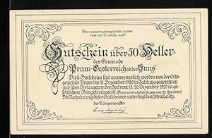 Bild des Verkufers fr Notgeld Pram ob der Enns 1920, 50 Heller, Schloss Feldegg, Wappen zum Verkauf von Bartko-Reher