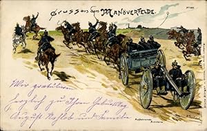 Künstler Litho Salach, O., Gruß aus dem Manöver, Kaiserreich, Auffahrende Artillerie