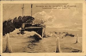 Ansichtskarte / Postkarte Seeschlacht am Skagerrak, Torpedoboote im Angriff, I WK - MSP 59, SMS K...