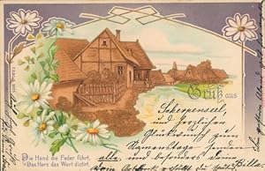 Glitzer Litho Wohnhaus am Fluss, Margeriten