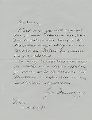 Igor STRAVINSKY lettre autographe signée