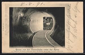 Ansichtskarte Berlin-Stralau, Tunnelbahn unter der Spree, U-Bahn