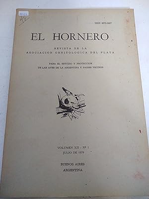 El Hornero, revista de la asociacion ornitologica del plata Volumen XII N 1 1979