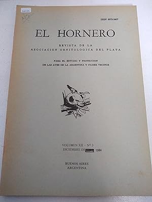 El Hornero, revista de la asociacion ornitologica del plata Volumen XII N 3 1984