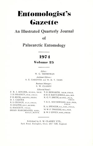Entomologist's Gazette. Vol. 25 (1974), Title page and Index