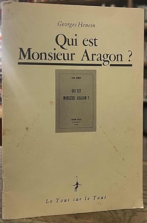 Bild des Verkufers fr Qui est Monsieur Aragon zum Verkauf von San Francisco Book Company