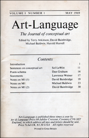 Image du vendeur pour Art-Language : The Journal of Conceptual Art, Vol. 1, No. 1 (May 1969) [First Printing] mis en vente par Specific Object / David Platzker
