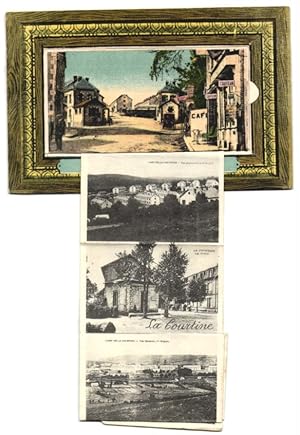 Image du vendeur pour Leporello-Carte postale La Courtine, vue de la rue avec Caf, La Poste, La Musique Militaire, Vue generale, Artillerie mis en vente par Bartko-Reher