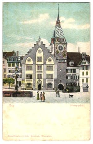 Relief-Ansichtskarte Zug, Brunnen am Hauptplatz